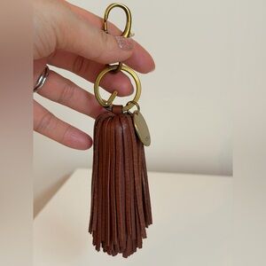 Fossil Brown Leather Tassel Charm Keychain